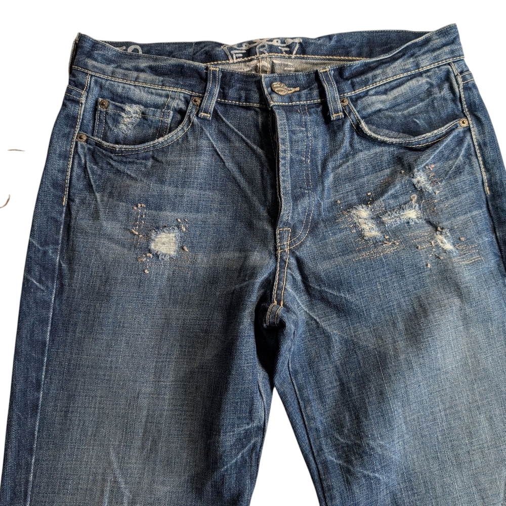 Emerald Rice Men's Distressed Straight Leg Denim Blue Jeans 30